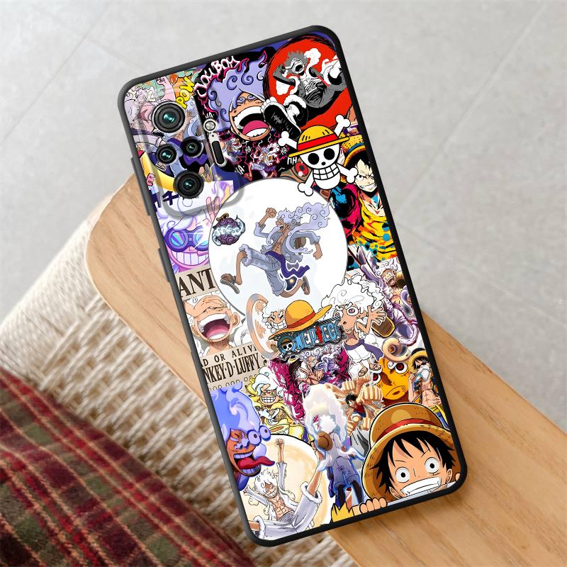 One Piece Super Gear 5 Luffy Case for Xiaomi Redmi Note 13 14 Pro Plus 12s 10S 9 10 11 12 7 8 11s 9S Black Soft Phone Cover