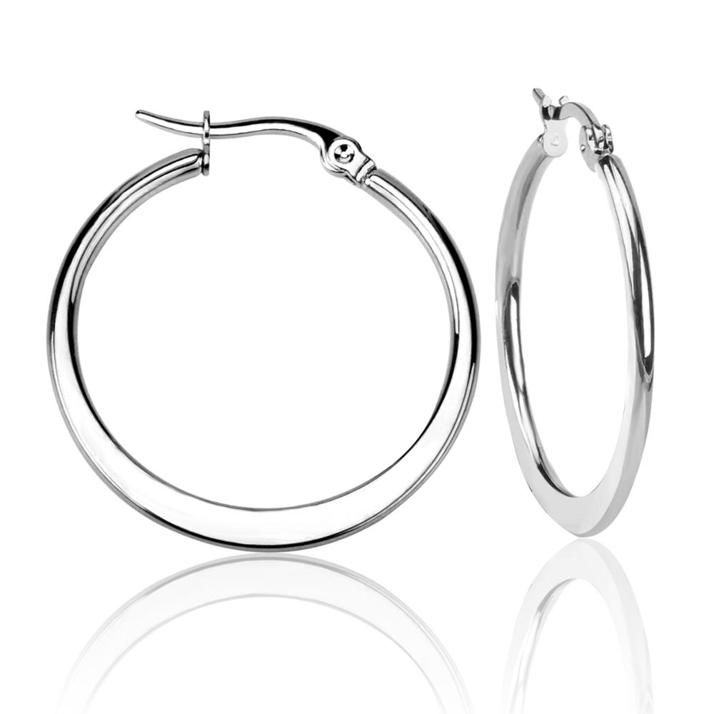 

LUXUSTEEL 15mm/25mm/35mm Stainless Steel Hoop Earring Silver Color Round Basket Shape Earring Fashion Jewelry For Women/Girls 25mm