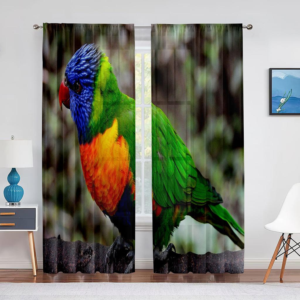 Two Pink Cockatoos Birds Parrot Tulle Curtains for Living Room Bedroom Decoration Transparent Chiffon Sheer Voile Window Curtain