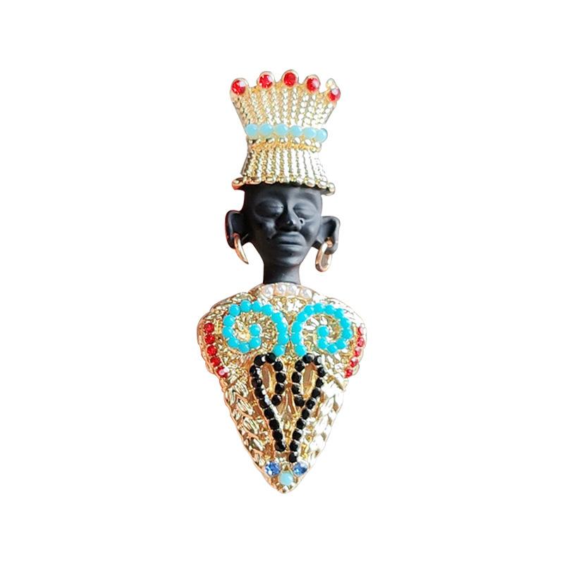Black Head Tribal Chieftain Brooch Exotic Egyptian King Medieval Gemstone Pin Women'S Vintage Corsage