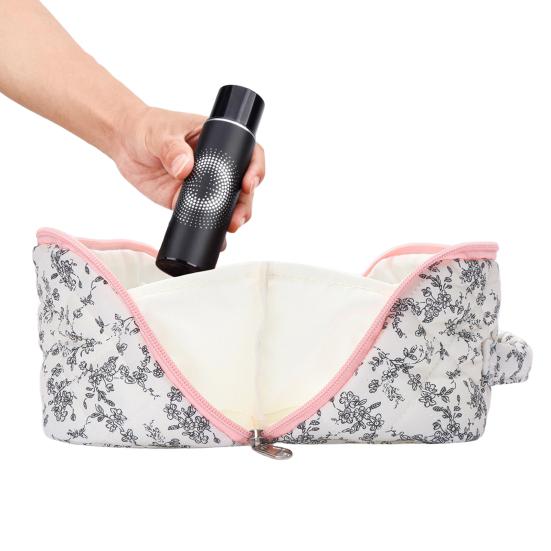 Quilted Floral Makeup Bag 180-Degree Flat Open Travel Cosmetic Organizer Women Large Capacity Toiletry Bag for Vacation Daily Vanity Table Use