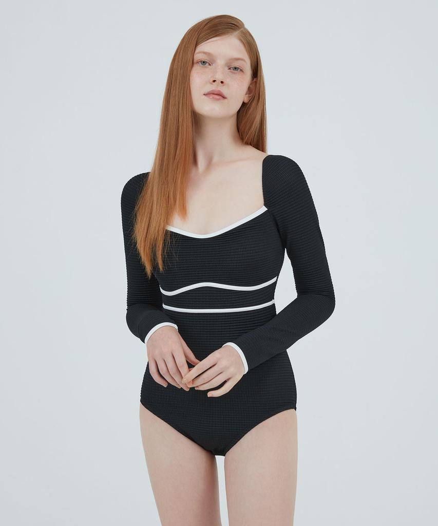 Kolallikeu Heart Neck Waffle Monokini Black