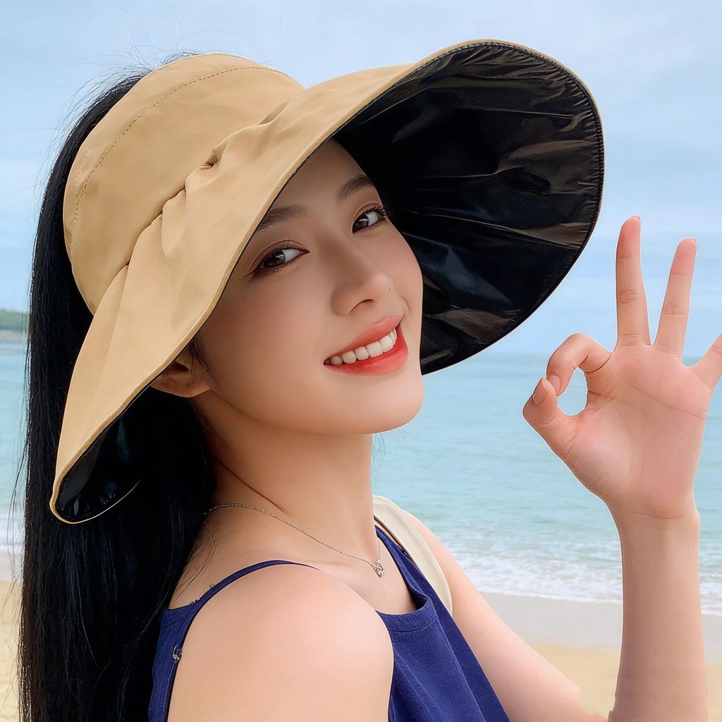 Summer sun protection hat women's versatile double-sided with large brim bucket hat outdoor UV protection travel visor
