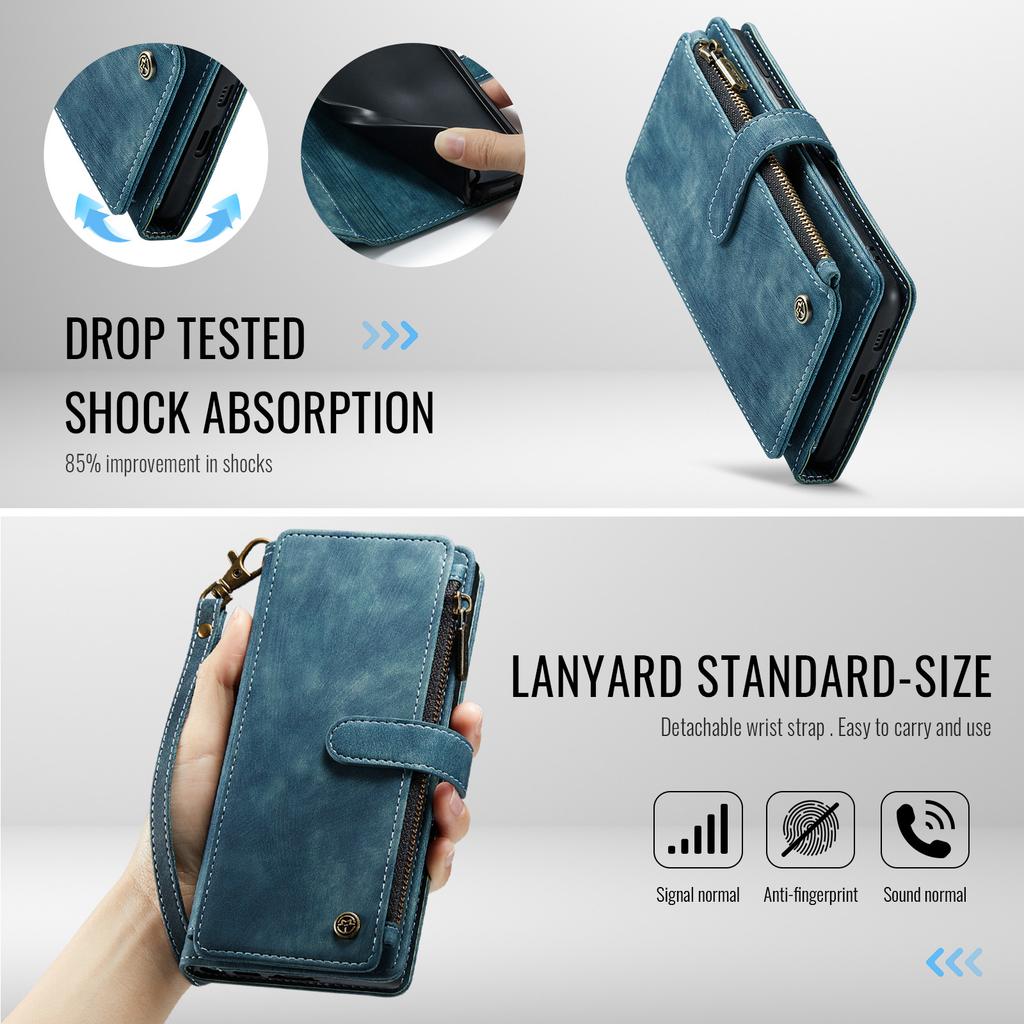 For Samsung Galaxy S26 Phone Cases with Strap CASEME C30 Zipper Multiple Card Holder PU Leather Cover