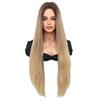 Women’s Extra Long Straight Blonde Wig Middle Part Nordic Ombre Color European and American Style Synthetic Full Wig