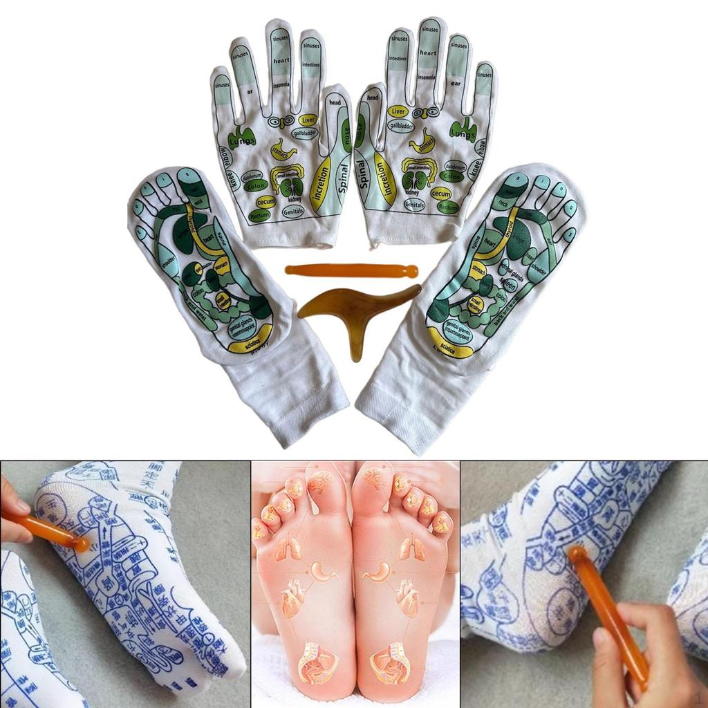 Sada rukavic a ponožek pro akupresurní reflexologii, nástroje pro masáž s bodovým masážním přístrojem
