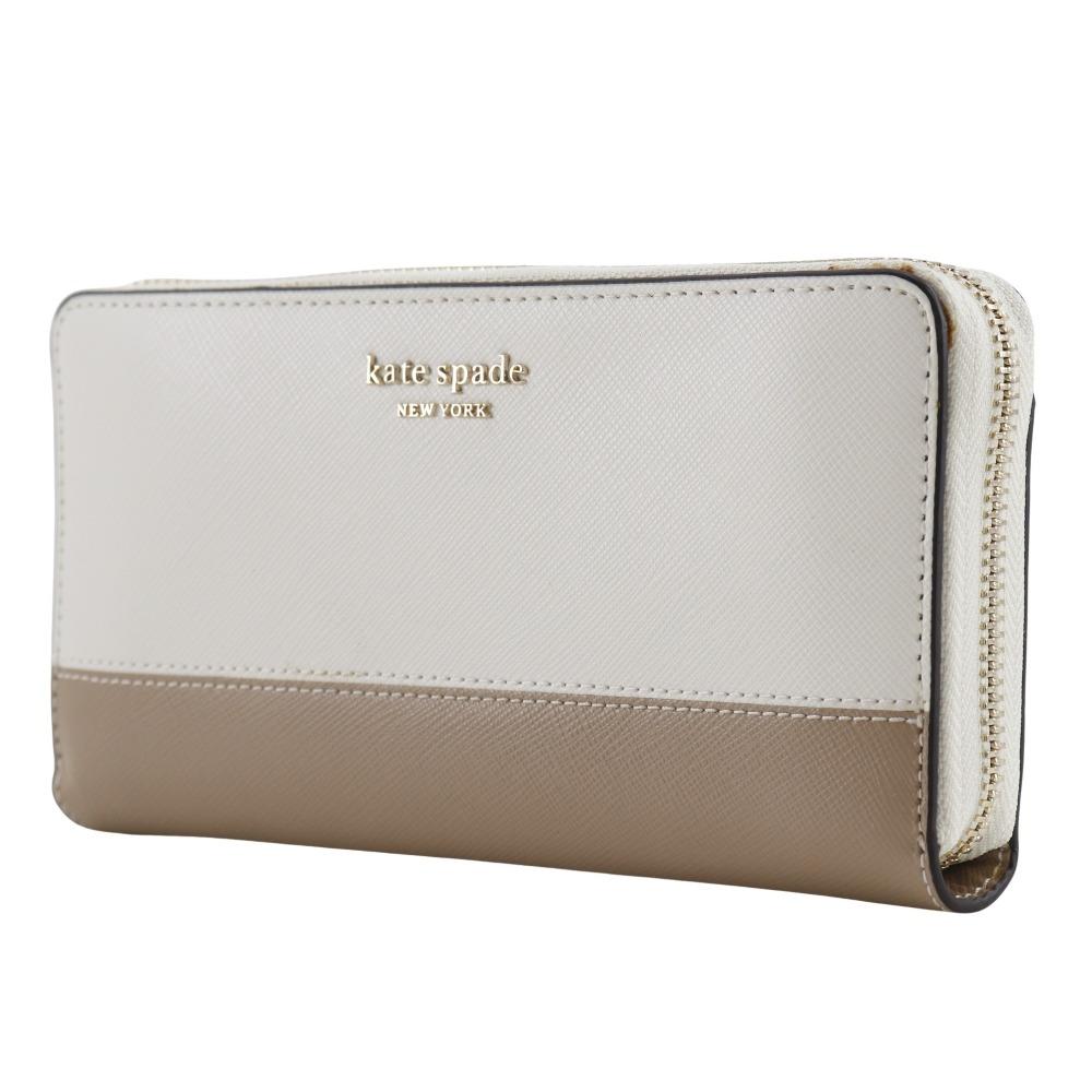 Kate Spade Reißverschluss-Geldbörse PWR00281 Spencer Bicolor Weiß / beiges Leder Damen Gebraucht