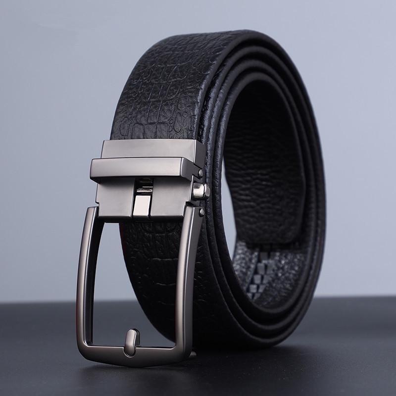 Men s Genuine Leather Belt with Automatic Buckle - High-Grade Cowhide Fashion Accessory 125cm