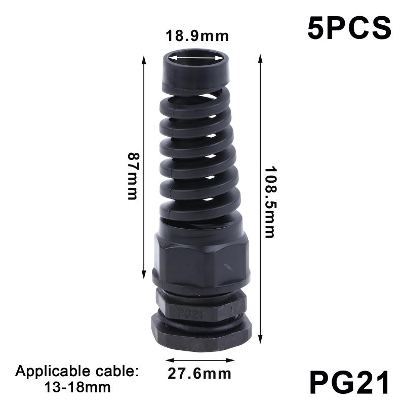 5Pcs Waterproof Cable Gland Pg7 Plastic Anti-Bending Joint M12 Nylon Pa66 Torsion-Proof Glands Pg7/9/11/13.5/16/19/21 Connector