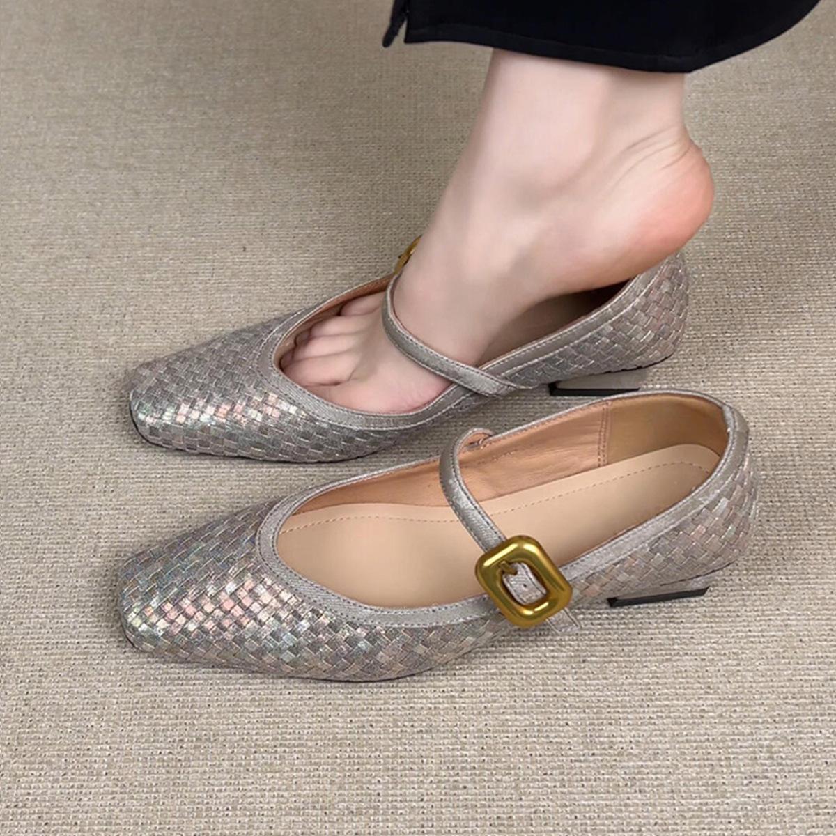 

Версия из овчины~ ретро тканые туфли-лодочки с квадратным носком и ремешком на толстом каблуке из кожи женские 40