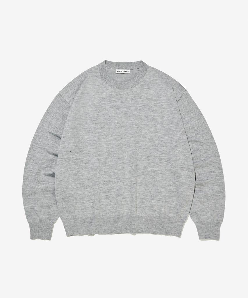 Seutaendeuobeo Crop Round Neck Knit [Gray]