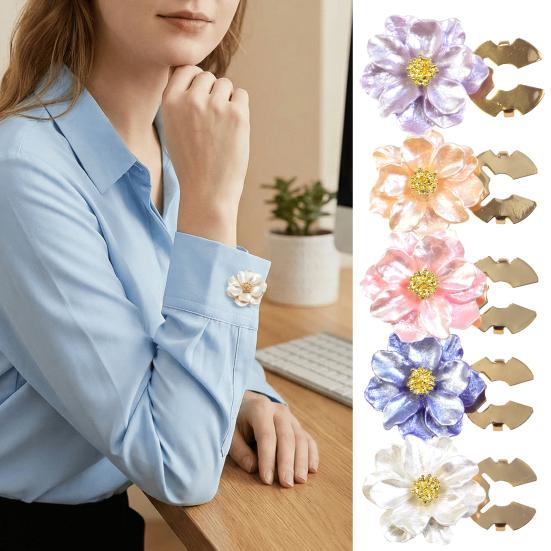 Button Cuff Pearly Luster Gardenia Flower Shape Easy Installation Button Cover Decorative Shirt