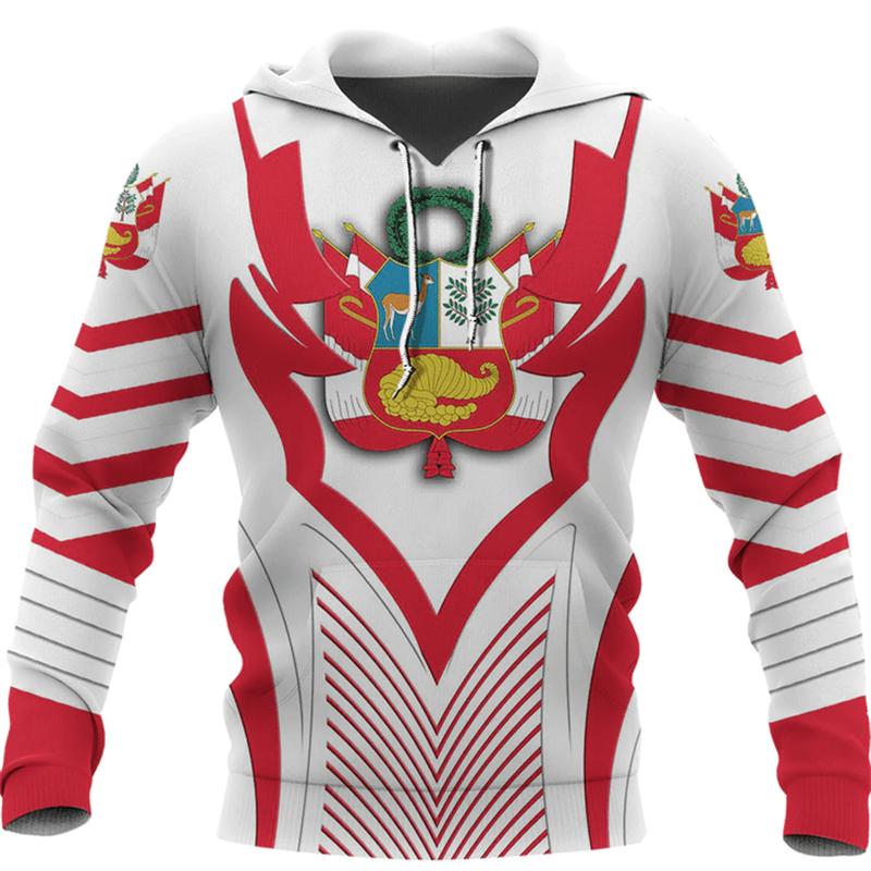 Peru National Emblem 3D Print Hoodie For Men Clothing Fashion Sports Hooded Sweatshirts Casual Streetwear Long Sleeve Pullovers