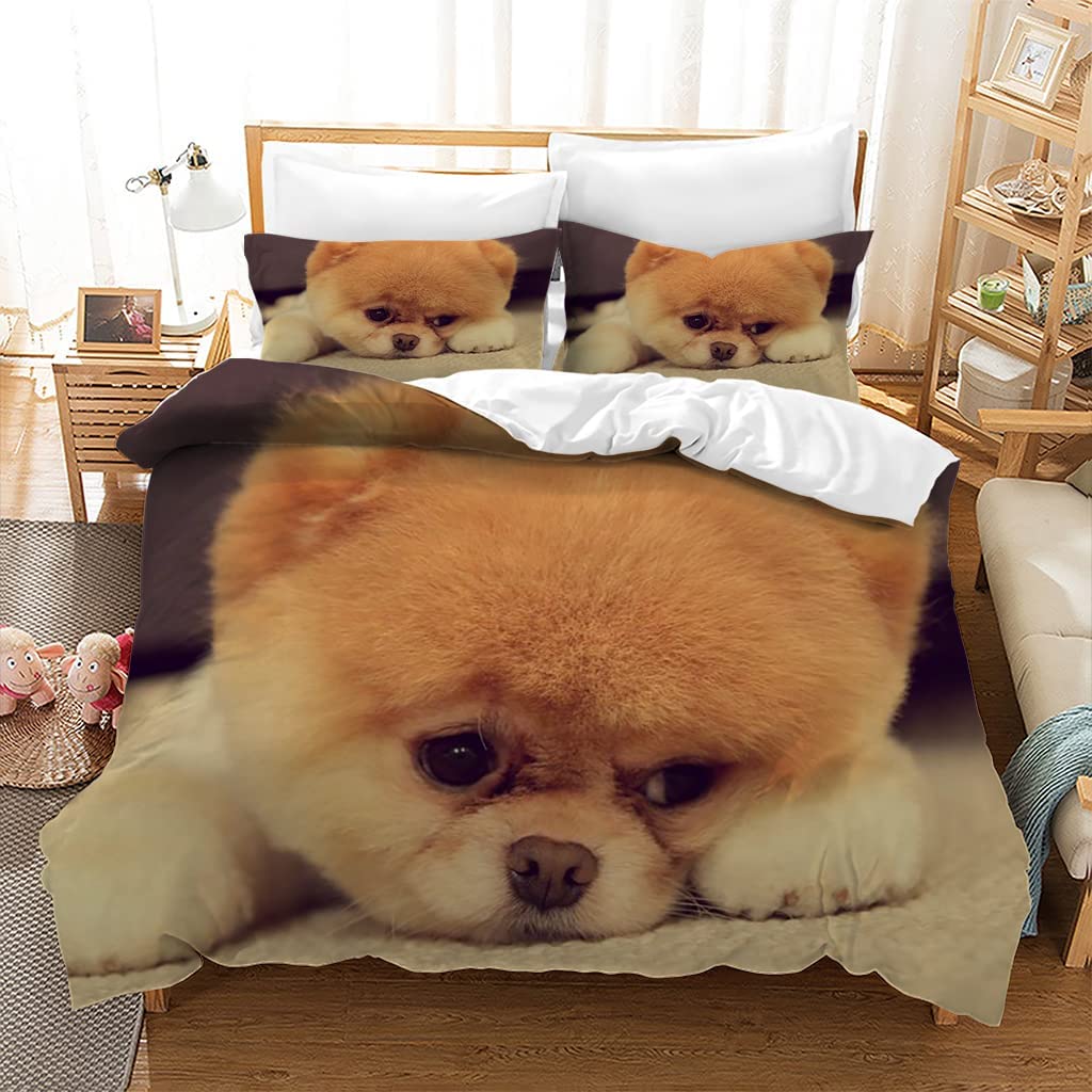 Teens' Pomeranian Bedding Set - Polyester, 3D Cute Pet Pattern, Double/Queen/King Size with Animal Dogs Theme