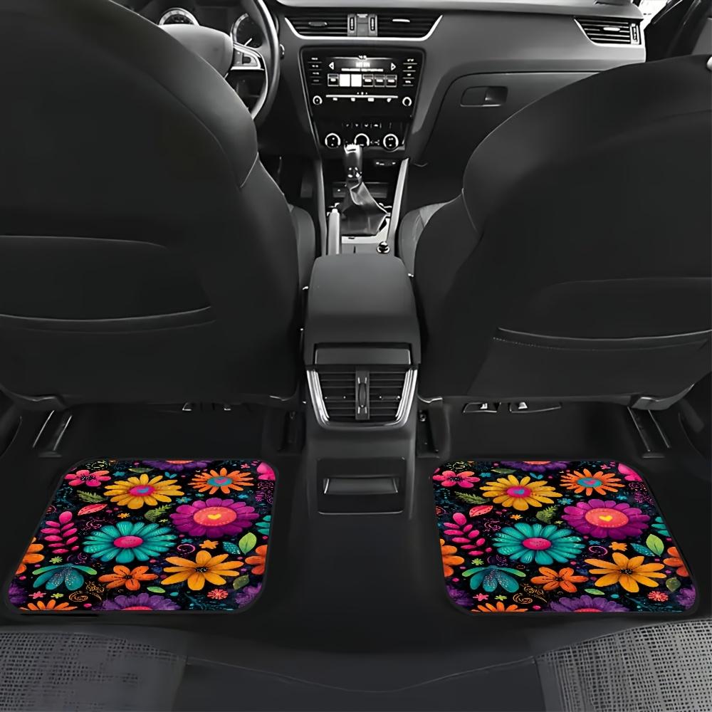 4pcs Auto Mats Adorned with Floral Colorful Abstract Motif for Pickup Trucks or SUVs, Including Convenient Cleaning Surfaces and Gift