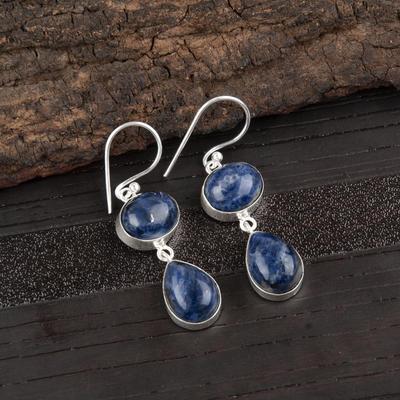 Sodalite Handmade Gemstone Earrings, 925 Solid Sterling Silver Earrings Antique Jewelry, Earrings For Anniversary Gift