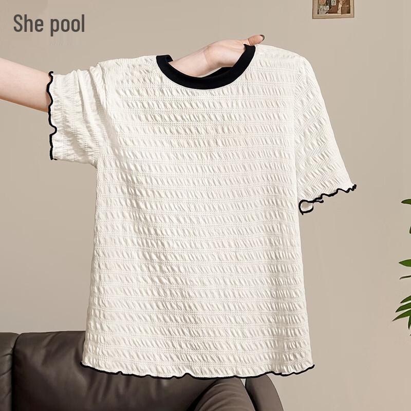 Women s Color Block Ruffle Trim Short Sleeve T-Shirt