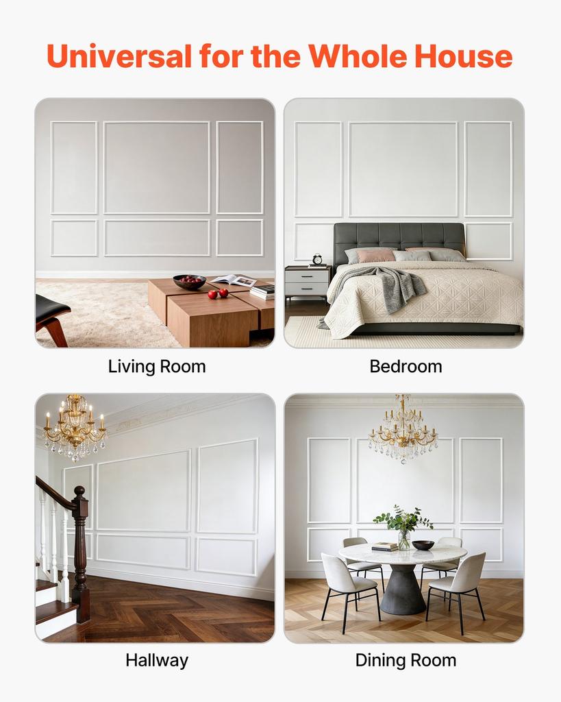 Wall Molding 3 Pack, Wainscoting Panels Kit, Lightweight Paintable Polystyrene, Easy To Install Accent Wall Trim for Interior Décor Living Room,