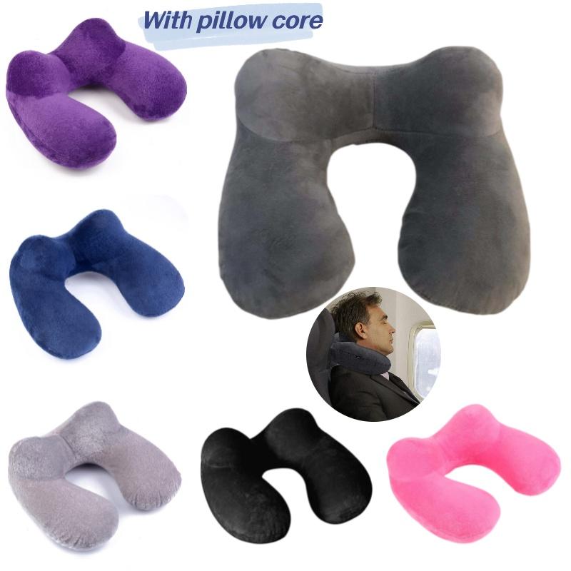 U-shaped Inflatable Neck Pillow Set For Travel With Camel Hump Design Soft And Comfortable