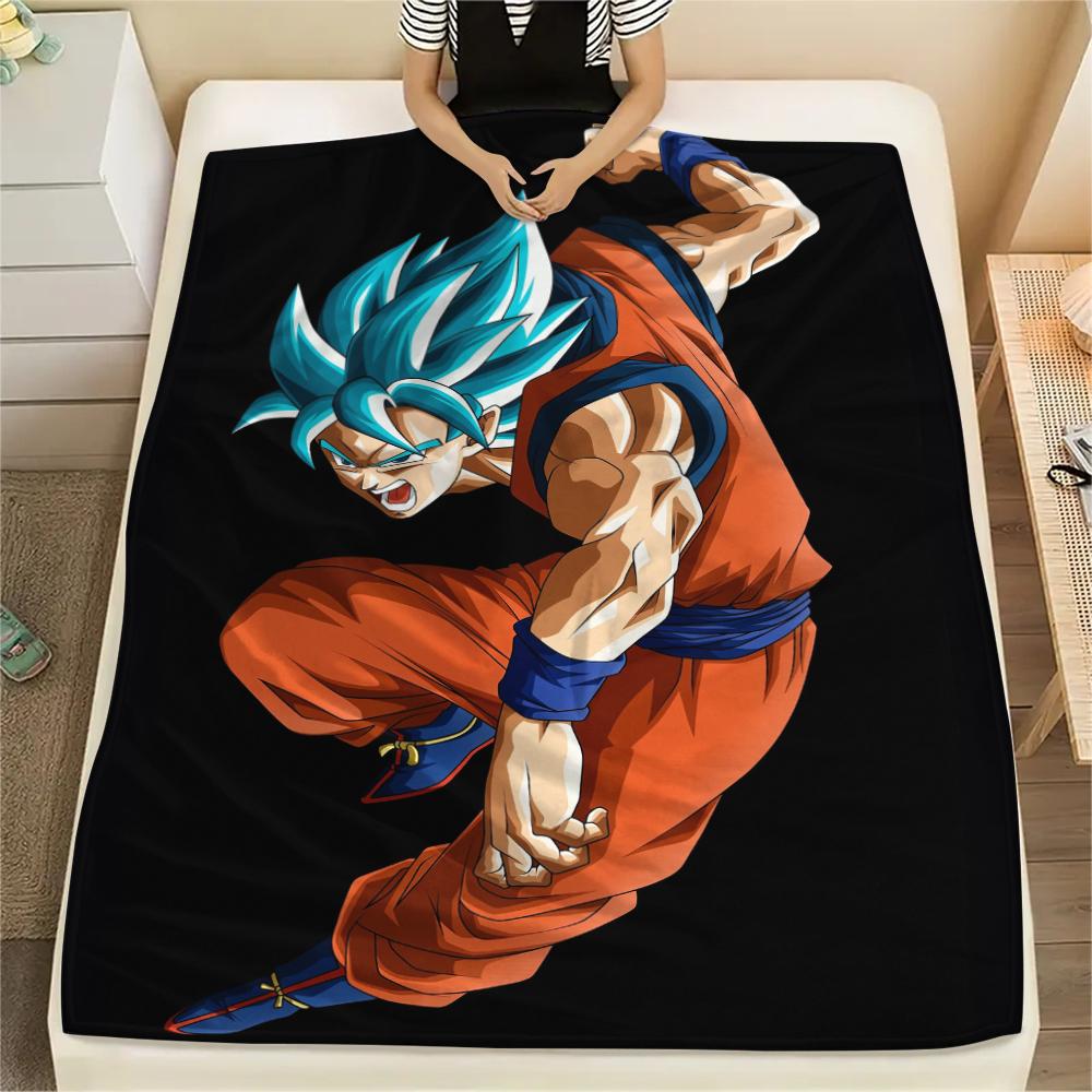 Cartoon Goku Pattern Flannel Blanket, High Quality Comfortable for All Seasons, Home Decor, Warmth and Comfort, Perfect for Gifts.