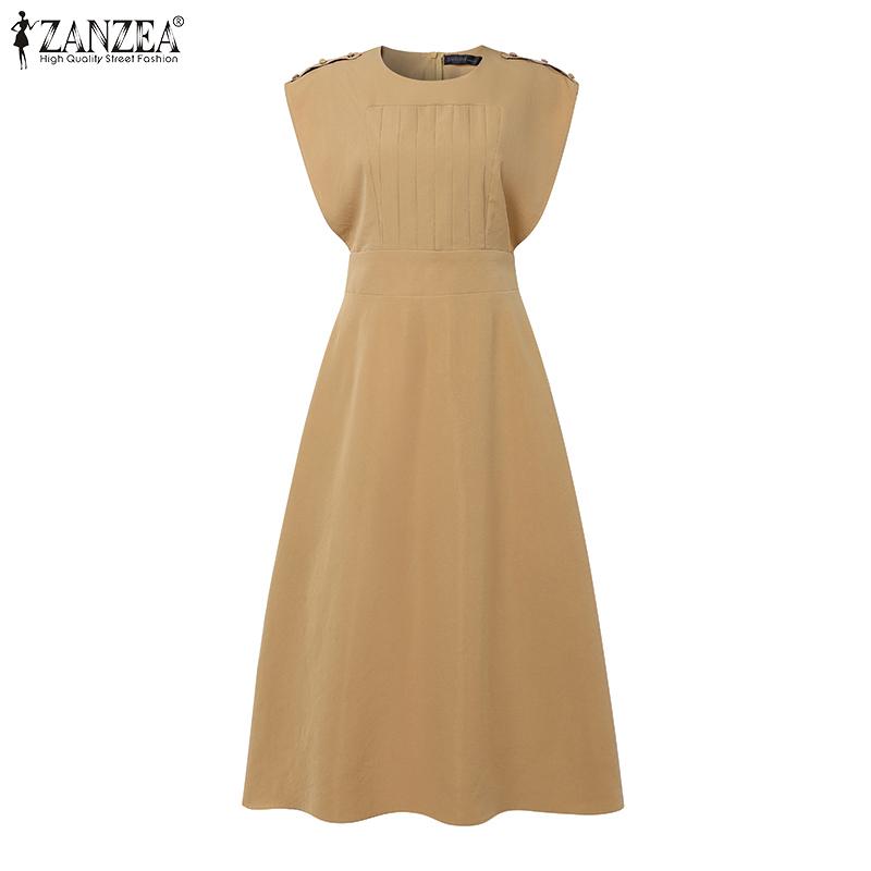 ZANZEA Women Casual Round Neck Summer Short Sleeve Elegant Dress