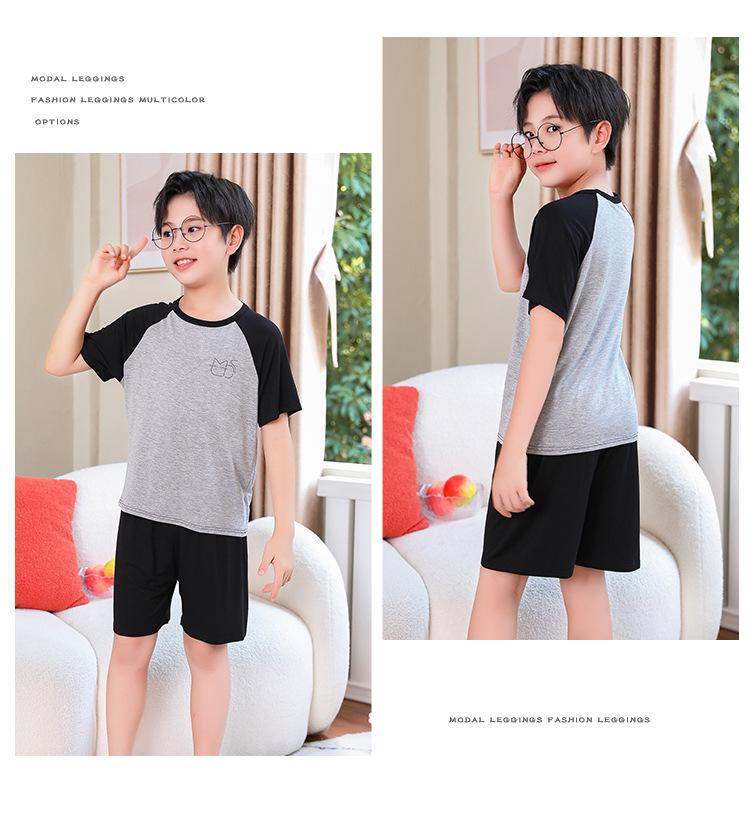 Modal Summer Pajamas: Ice Silk Short-Sleeve Set for Boys and Girls 