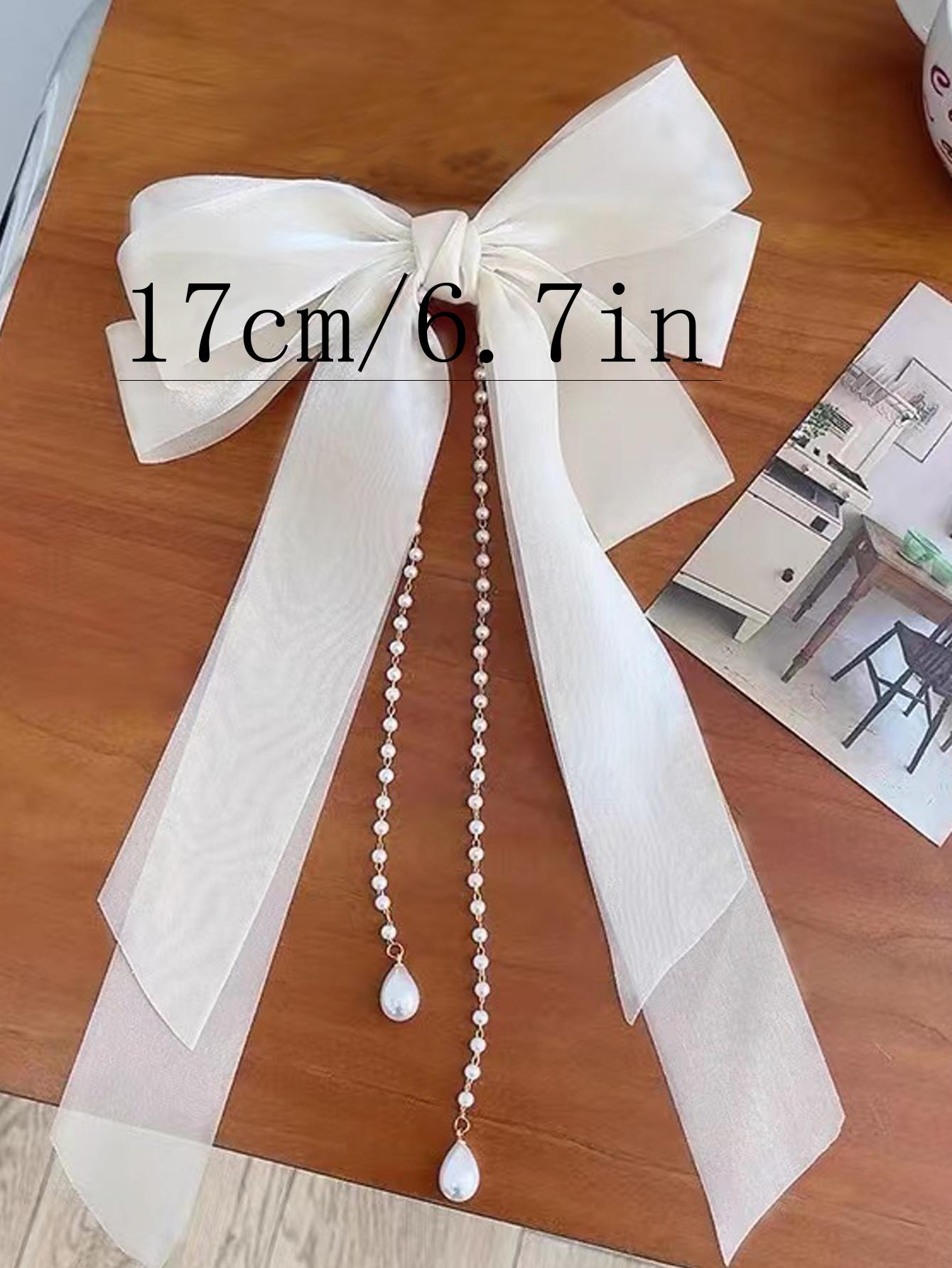 

1Pcs Fashion Pearl Tassel Solid Ribbon Bow Hair Clips For Women Hair Accessories