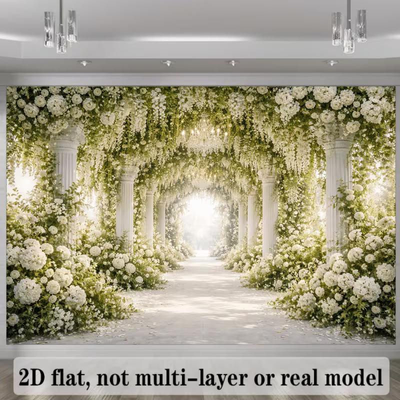 2D White Floral and Column Themed Backdrop Photo Background Banner