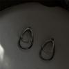 Silver needle cold wind new contrasting color oval earrings retro stud earrings elegant simple versatile earrings women