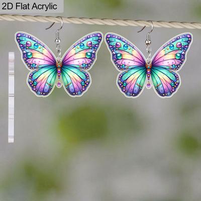 2D Flat Acrylic Women's Colorful Butterfly Earrings, Suitable As Holiday Gifts, Birthday Gifts, and Party Decorations for Women.