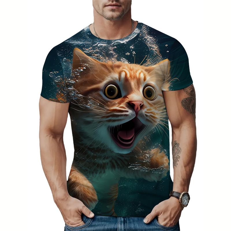 Cute 3d Printed Cat T Shirt For Men Summer Spring Short Sleeves Tops Street Oversized Tees Funny Animal Cats Graphic T-shirt