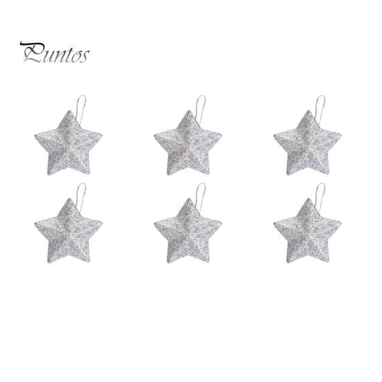 6Pcs Sparkling 3D Star Shape Christmas Pendant with Lanyard Glitter Star Christmas Tree Ornament DIY Craft Party Decor