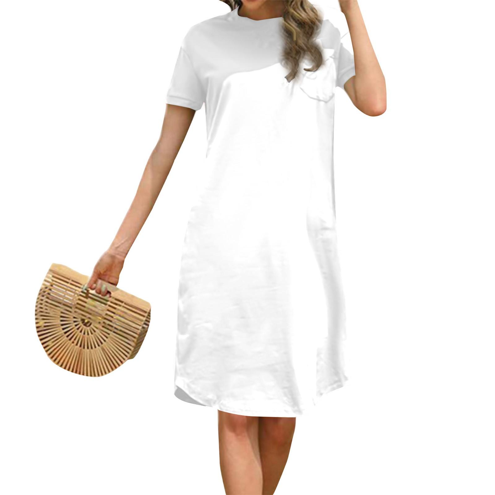 

Женская мода с круглым вырезом, повседневные свободные платья с коротким рукавом M белый