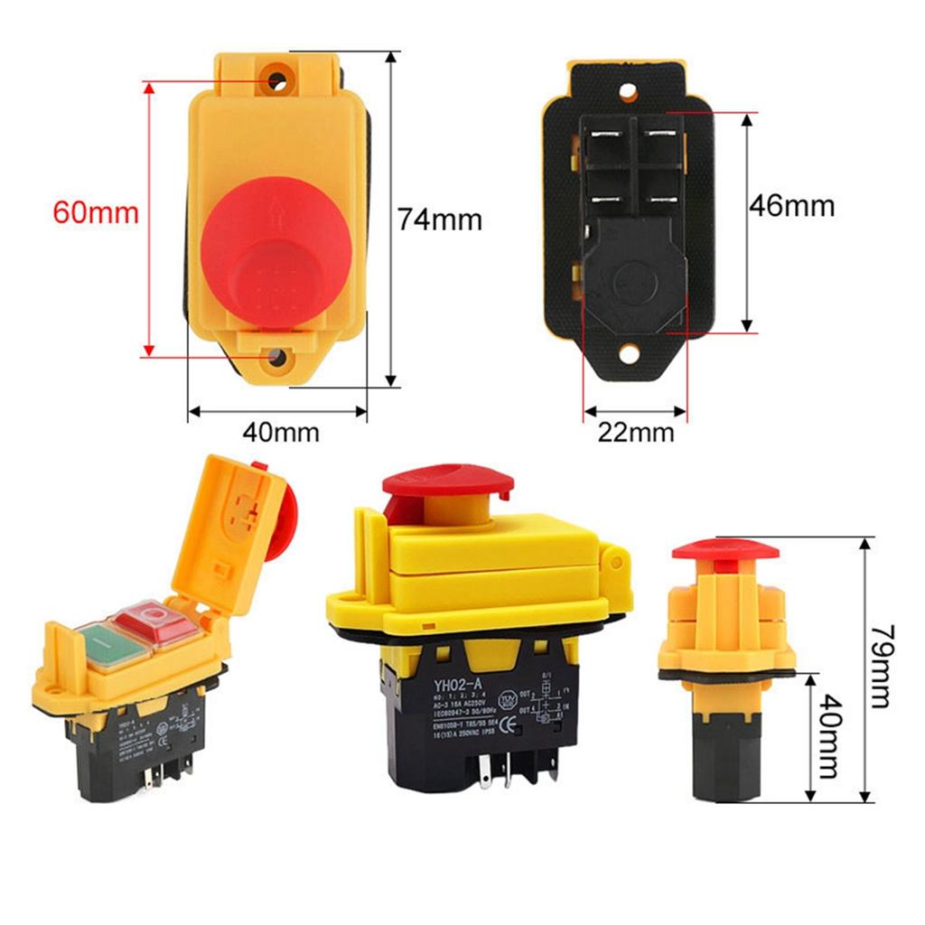YH02-A Electromagnetic Switch 250V 16A 4PIN Start Push Button for Machine Tool Equipment Waterproof
