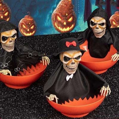 Praktická elektrická kostra Halloweenská mísa na bonbóny na baterie Plastová mísa na ovoce Svítící Halloweenská ozdoba duch Dárek