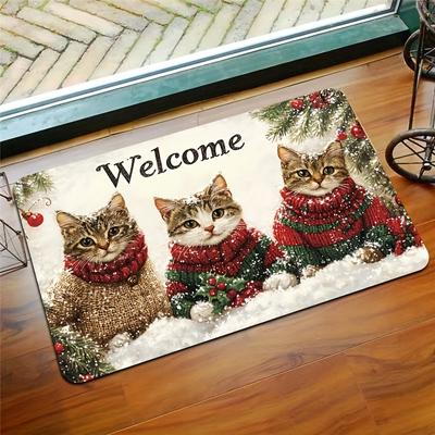 1Pcs Anti Fatigue Kitchen Rugs Cute Cats Print Waterproof Non-Slip Thick Cushioned Kitchen Mat Heavy Duty Comfort Standing Mat for Kitchen