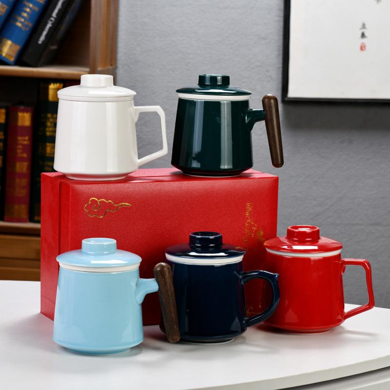 Ceramic Water Cup Teacup With Lid Office Cup Gift Box White Porcelain Cup With Filter Liner Gift