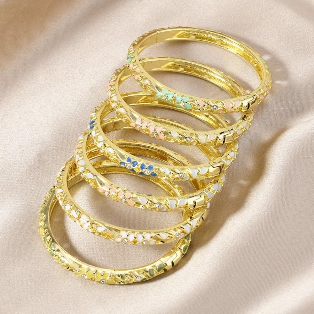 Colorful Vintage Cloisonne Bangle Enamel Women's Hand Bracelet Flower Crystal Bangle Ladies