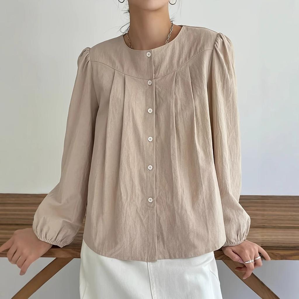 European and American Shirts Women's Spring Loose Large Size Round Neck Niche Design Shirt