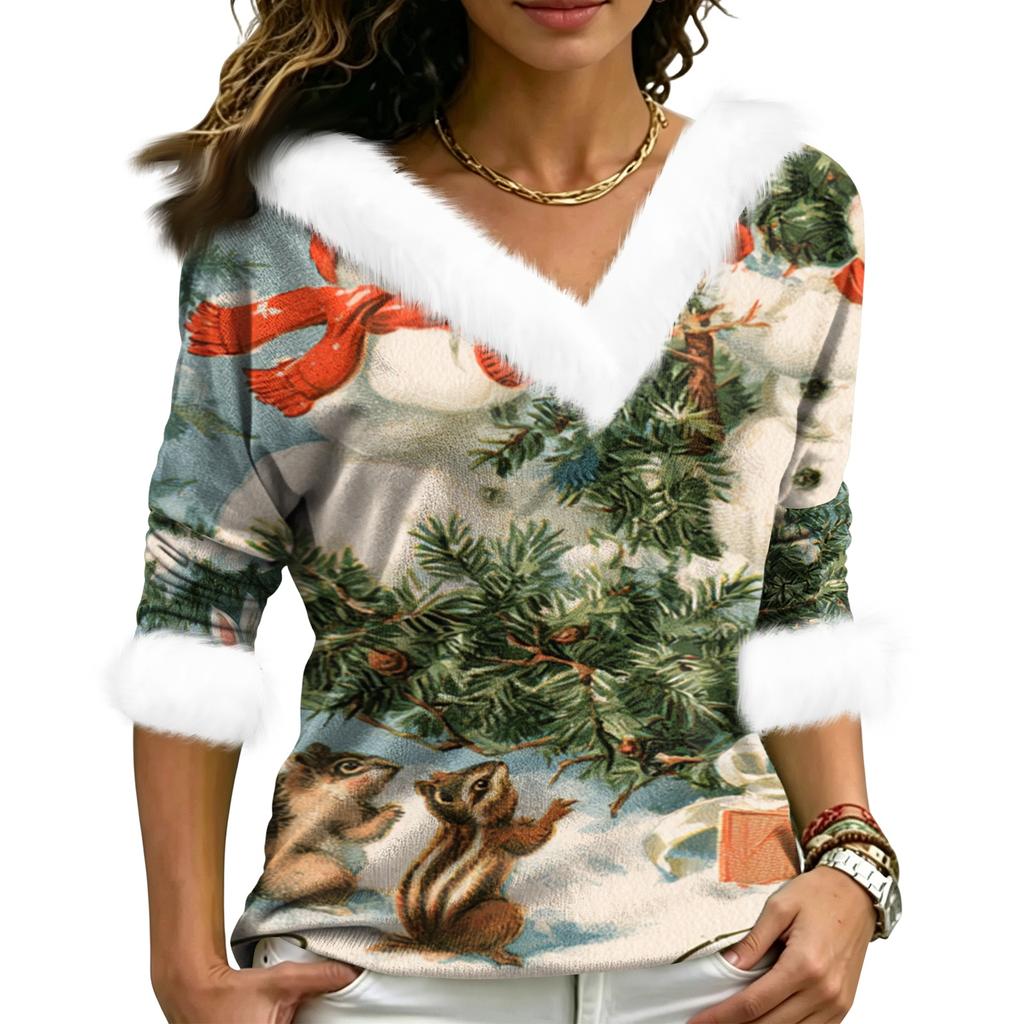 Women's Elegant Christmas V-Neck Top for Party, Date and Everyday Wear