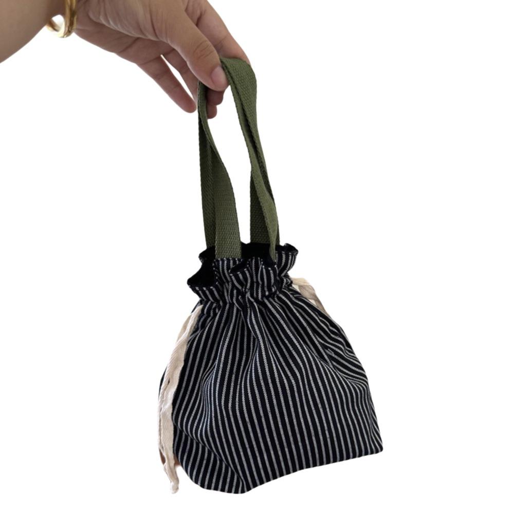 

Top Handle Cosmetic Storage Pouch Stripes Handheld Coin Purse Drawstring Organizer Bag Makeup чёрный