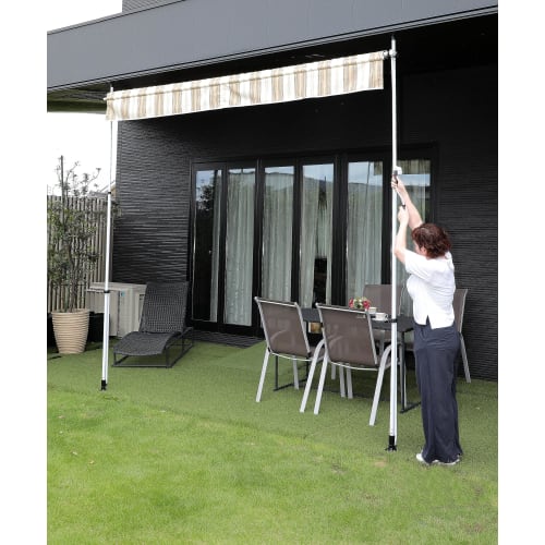 Living Out Awning with Clothes Drying Pole IV, 2m Wide, Royal Stripe, 202cm Wide X 23-144cm High, Sunshade, Clothes Drying Pole Awning