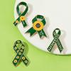 Sunflower Pattern Red Ribbon Theme Lapel Pins Green Disability In Visible Enamel Brooches For Disabled Person