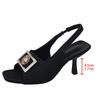 Fashion Women's Fashion Square Toe Sandals 2025 Summer New Designer Open-toed Rhinester Metal Buckle Heels Shoes Pumps Zapatos De Mujer