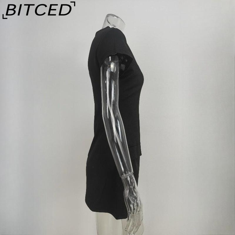 BITCED Spring Collection Solid-Colour O-Neck Short-Length Waist-Defining Pocketed Elegant Dress