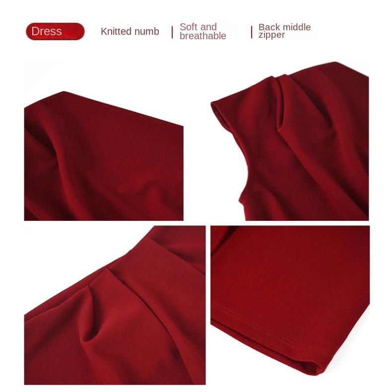 GMXIA Summer Women's French Design with Sloping Neck and Waist Slimming and Hip Wrap Dress