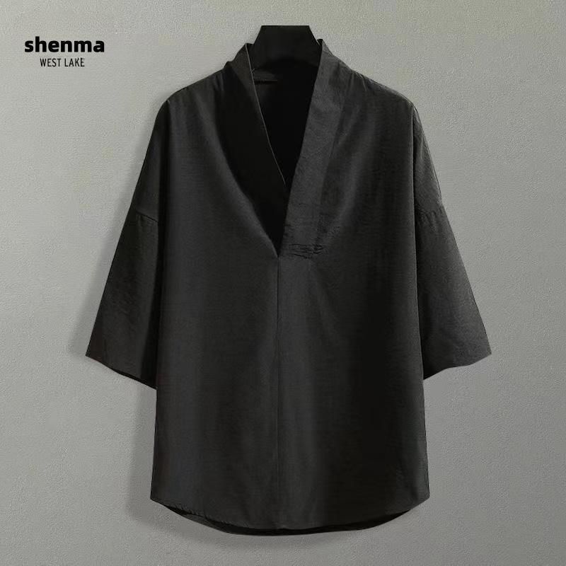 

Plus Size Chinese Style Men s T-shirt Short Sleeve Summer Loose Plus Size Tang Suit 5XL чорний