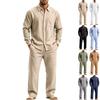 Men's Fall Linen Shirt Set Casual Loose Fit Long Sleeve 2 Piece Outfit for Home Commute Vacation