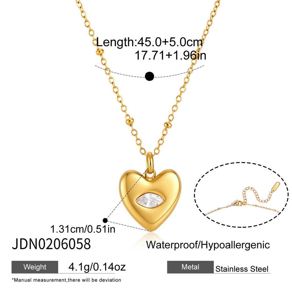 Wanxing 18K Gold-Plated Stainless Steel Marquise Zircon Devil's Eye Heart Pendant Necklace for Women