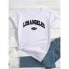 Damen Lässiges T-Shirt mit Los Angeles Alphabet-Print, Kurzarm, Gestrickt, Polyester mit Elasthan, Normale Länge